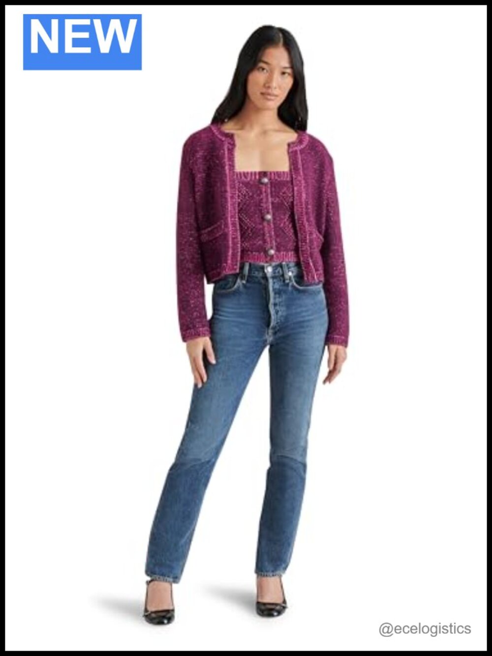 Sweater Jacket Cardigan Long Sleeve Lightweight Aubergine